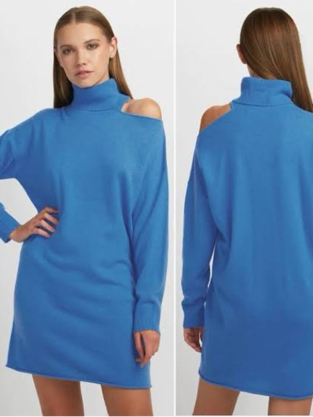 360 Cashmere Joana Turtleneck Sweater Dress Xs Blue 100% Cashmere Knit